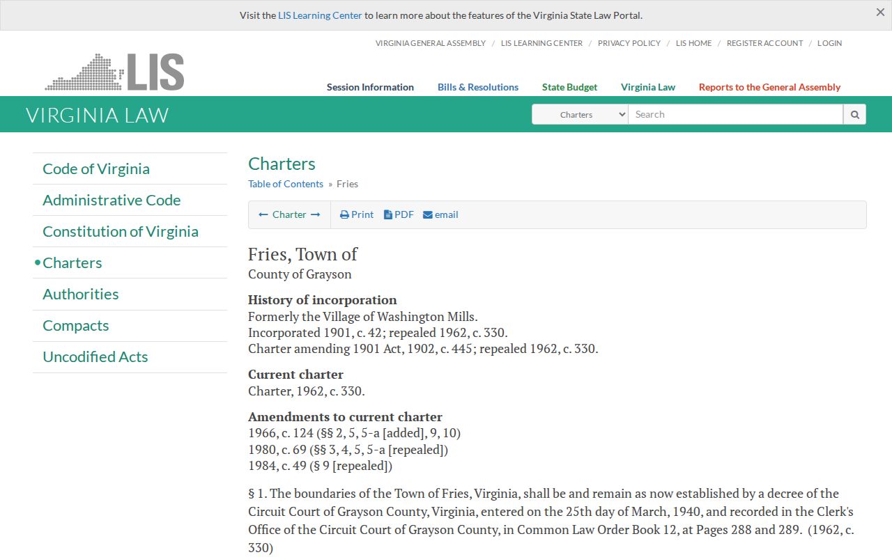 Grayson County Fries criminal records town charter source
