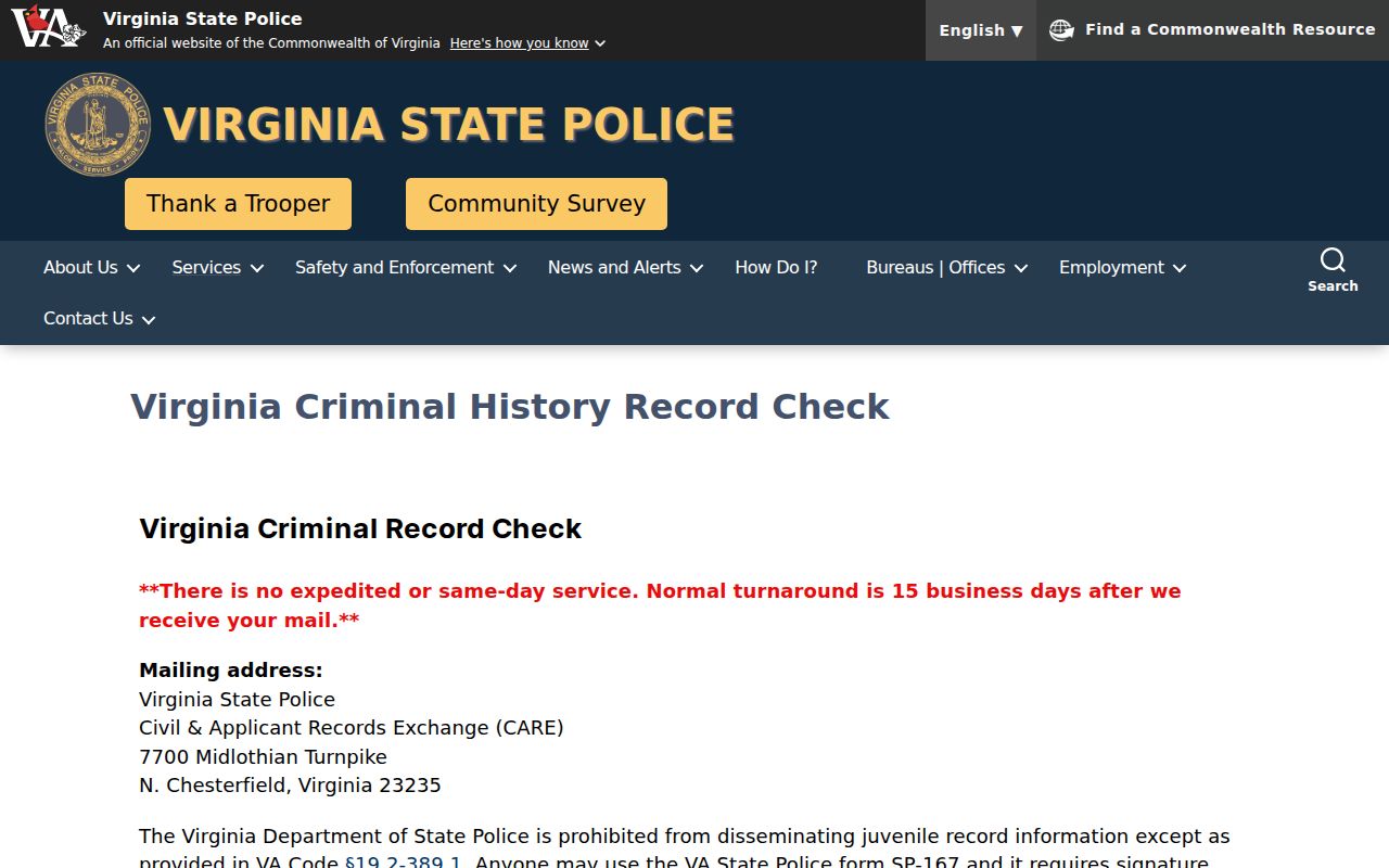 Virginia State Police background check options for Grayson County criminal history