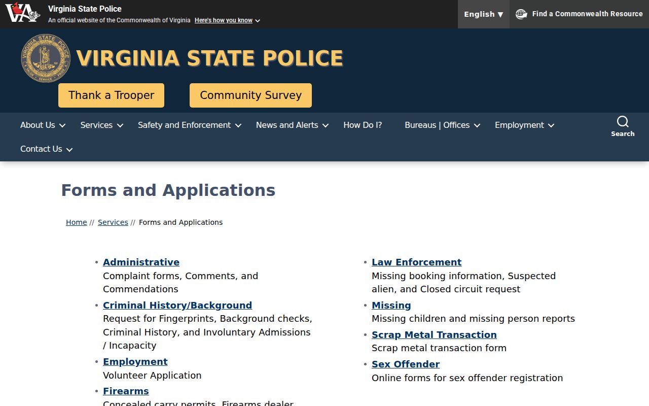 Grayson County sex offender search and Virginia State Police registry forms