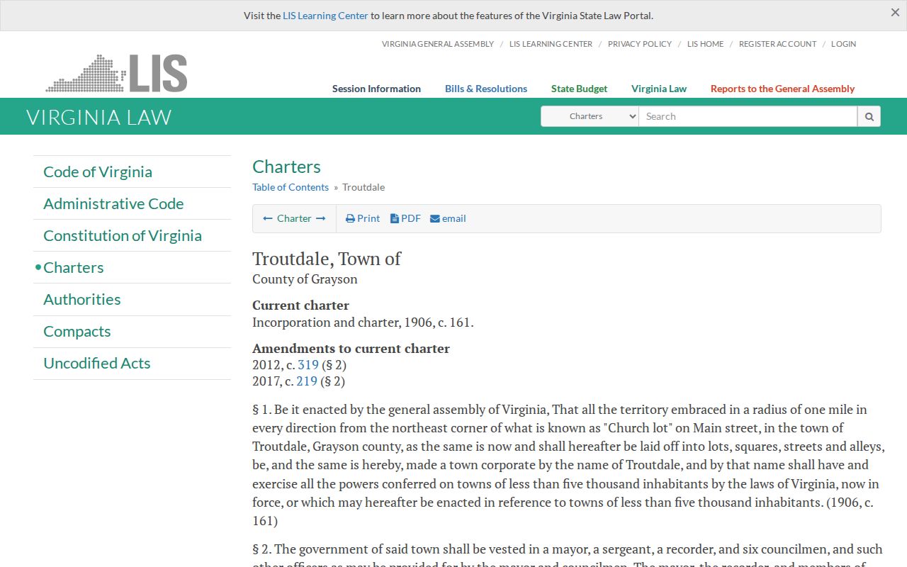 Grayson County Troutdale criminal records town charter source